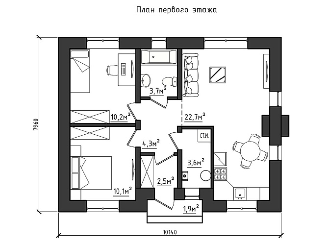 Проект каменного дома К-59