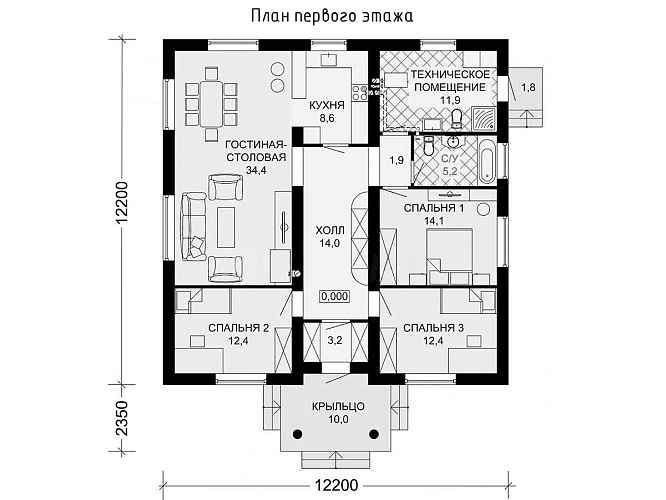 Проект каменного дома К-118