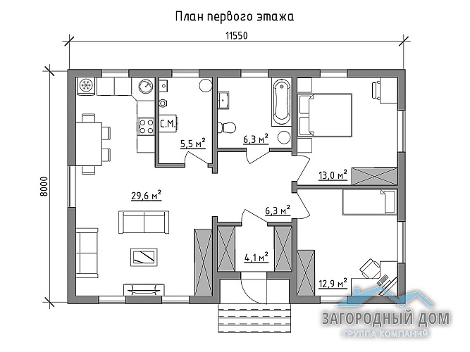 Проект каркасного дома КД-92